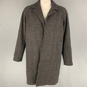 THE KOOPLES Size XL Grey Black Plaid Wool Blend Coat